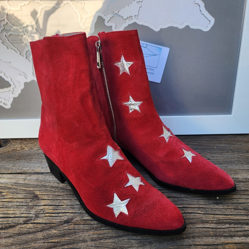 Modern Vice Stars Red Suede Leather Boots Size EUR 38.5 New - Picture 11 of 15